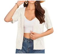 GRACE KARIN Women Button Front Cardigan Bolero Crochet Knit Hollow Out Crochet Cropped Cardigan White XL