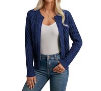 GRACE KARIN Women Cardigan Crew Neck Long Sleeve Button Down Cardigan Twisted Knitted Top Casual Sweater Dark Blue XL