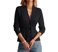 GRACE KARIN Women Cardigan Sweaters 2025 Fall,Long Sleeve Cropped Sweater Coat Trendy,Button Front Peplum Tops Lightweight, Black, M