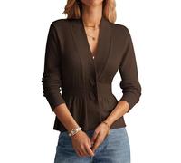 GRACE KARIN Women Cardigan Sweaters 2025 Fall,Long Sleeve Cropped Sweater Coat Trendy,Button Front Peplum Tops Lightweight, Coffee, M