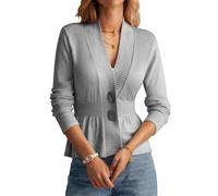 GRACE KARIN Women Cardigan Sweaters 2025 Fall,Long Sleeve Cropped Sweater Coat Trendy,Button Front Peplum Tops Lightweight, Light Gray, L