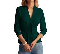 GRACE KARIN Women Cardigan Sweaters 2025 Fall,Long Sleeve Cropped Sweater Coat Trendy,Button Front Peplum Tops Lightweight, Dark Green, L