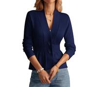 GRACE KARIN Women Cardigan Sweaters 2025 Fall,Long Sleeve Cropped Sweater Coat Trendy,Button Front Peplum Tops Lightweight, Navy Blue, M