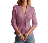 GRACE KARIN Women Cardigan Sweaters 2025 Fall,Long Sleeve Cropped Sweater Coat Trendy,Button Front Peplum Tops Lightweight, Pink, M
