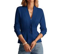 GRACE KARIN Women Cardigan Sweaters 2025 Fall,Long Sleeve Cropped Sweater Coat Trendy,Button Front Peplum Tops Lightweight, Royal Blue, XL