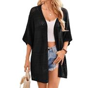 GRACE KARIN Women Casual Batwing Sleeve Crochet Boho Cardigans for Women Summer V Neck Open Front Kimono Cardigans Vacation Sweaters Black XL