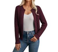 GRACE KARIN Women Casual Cardigan Crew Neck Long Sleeve Twisted Knitted Cardigan Button Down Ladies Sweater Dark Red M
