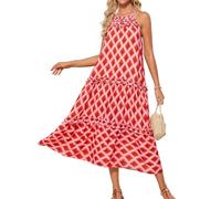 GRACE KARIN Women Casual Halterneck Dress Bohemian Floral Beach Sundress Orange XXL