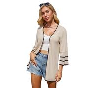 GRACE KARIN Women Casual Lightweight Open Front Cardigan 3/4 Bell Sleeve Summer Boho Beach Cover Up Beige L