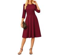 GRACE KARIN Women Casual Midi Dress Autumn Crew Neck 3/4 Sleeve A-Line Dresses for Women XL Wine Red