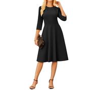 GRACE KARIN Women Casual Midi Dress Autumn Crew Neck 3/4 Sleeve A-Line Dresses XL Black