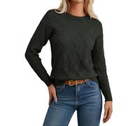 GRACE KARIN Women Crew Neck Jumpers Long Sleeve Diamond Pattern Casual Pullover Knit Sweater Winter Autumn Olive Green L
