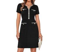 GRACE KARIN Women Dresses V Neck Short Sleeve Color Block A Line Formal Work Dresses with Pockets for Party Cocktail Black L