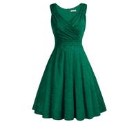 GRACE KARIN Women Elegant Banquet Bridesmaid Lace Dress Summer Vintage V-Neck Sleeveless A-line Swing Prom Dress Lace Dark Green L