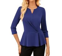 GRACE KARIN Women Elegant Blouse 3/4 Sleeve V Neck Ruffle Blouse Slim Fit Tops Business Shirts Navy Blue M