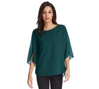 GRACE KARIN Women Elegant Loose Chiffon Blouse 3/4 Split Sleeves Crew Neck Formal Top for Party Forest Green XL