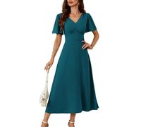 GRACE KARIN Women Elegant Pleated Short Sleeve Cocktail Dresses V Neck Casual Plus Size Oversized Dresses Dark Teal XXL