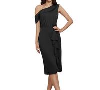 GRACE KARIN Women Elegant Sleeveless Slant Collar Bodycon Dress Asymmetric One-Shoulder Evening Gowns Black S