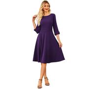 GRACE KARIN Women Elegant Work Flared A-Line Midi Dresses Boat Neck Office Dress for Party Outfits Dark Purple 2XL