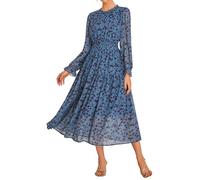 GRACE KARIN Women Floral Chiffon A-Line Dress Long Sleeve Elastic Waist Summer Wedding Guest Dress CL0211-05/Small Red Flowers XXL