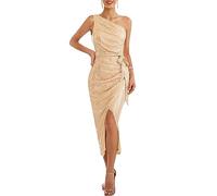 GRACE KARIN Women Glitter Sequined Club Dress Cocktail Bodycon Dress for Party, Color: Champagne Gold. Size: XXL