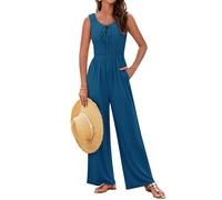GRACE KARIN Women Jumpsuits Playsuits Wide Leg Elegant One Piece Sleeveless Hollow Out Tie Front Romper for Home Work Beach Peacock Blue 2XL