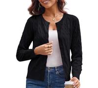 GRACE KARIN Women Lightweight Cardigan Button Down Crew Neck Knitwear Sweater Tops Long Sleeve Cable Knit Shrugs L Black