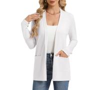 GRACE KARIN Women Lightweight Cardigans Summer Elegant Lapel Solid Color Open Front Long Sleeves Knitwear L White