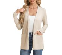 GRACE KARIN Women Lightweight Cardigans Summer Elegant Lapel Solid Color Open Front Long Sleeves Knitwear S Apricot