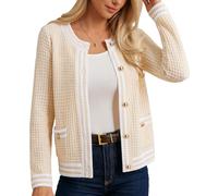 GRACE KARIN Women Long Sleeve Cardigan Winter Elegant Crew Neck Knit Button Down Sweater S Apricot