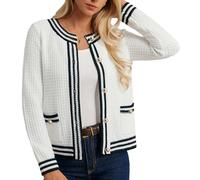 GRACE KARIN Women Long Sleeve Cardigan Winter Elegant Crew Neck Knit Button Down Sweater S White