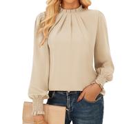 GRACE KARIN Women Long Sleeve Loose Fit Tops Elegant Mock Neck Blouse Basic Pleated Shirts Apricot XL