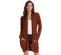 GRACE KARIN Women Loose Knitted Cardigan Open Front Elegant Midi Cardigans Sweater with Pockets Brown M