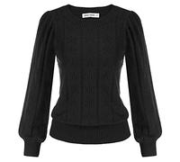 GRACE KARIN Women Puffed Long Sleeve Pullover Autumn Winter Hollowed Out Long Sleeve Knit Tops Casual Outing Jumper Black L