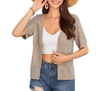 GRACE KARIN Women Pure Color Knitwear Trendy Soft Knit Open Front Shrug V Neck Button up Blouse Deep Flower Apricot XXL