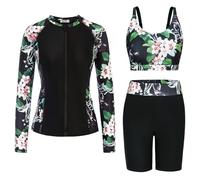 GRACE KARIN Women Rashguard Swimsuits Built-in Bra Swim Tops Plus Size Ruffle Swimming Costume Floral XL