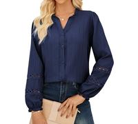 GRACE KARIN Women’s Button Down Henley Shirt Blouses Lace Long Sleeve Flattering Fit Casual Tunic Blouse Tops Size 18 L Navy Blue