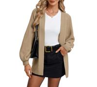 GRACE KARIN Women‘s Casual Lantern Sleeve Knit Cardigan Oversized Open Front Outerwear Tops Khaki L
