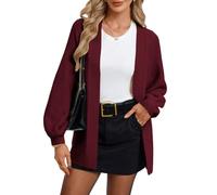 GRACE KARIN Women‘s Casual Lantern Sleeve Knit Cardigan Oversized Open Front Outerwear Tops Wine Red XL