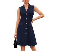 GRACE KARIN Women’s Elegant Sleeveless Dresses Summer Lapel Collar Solid Color A-Line Casual Formal Dresses 2XL Navy Blue