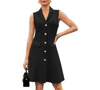 GRACE KARIN Women’s Elegant Sleeveless Dresses Summer Lapel Collar Solid Color A-Line Casual Formal Dresses S Black