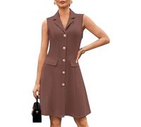 GRACE KARIN Women’s Elegant Sleeveless Dresses Summer Lapel Collar Solid Color A-Line Casual Formal Dresses L Brown