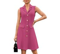 GRACE KARIN Women’s Elegant Sleeveless Dresses Summer Lapel Collar Solid Color A-Line Casual Formal Dresses 2XL Rose Red