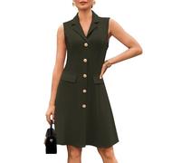 GRACE KARIN Women’s Elegant Sleeveless Dresses Summer Lapel Collar Solid Color A-Line Casual Formal Dresses L Dark Green