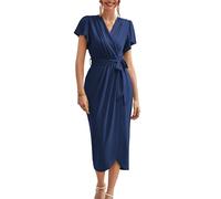 GRACE KARIN Women’s Long Maxi Wrap Dress V-Neck Casual Beach Formal Dress Plus Size Navy Blue Dress for Birthday Party Wedding Going Out Night XXL Size 22
