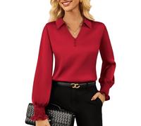 GRACE KARIN Women’s Long Sleeve Red Satin Blouses Ladies Formal Wear Going Out Tops Red XL