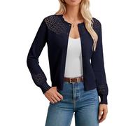 GRACE KARIN Women’s Summer Lightweight Cardigans Tops Plus Size Long Sleeve Hollow Bolero Shrugs for Party Casual Daily Navy Blue XXL