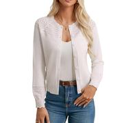 GRACE KARIN Women’s Summer Lightweight Cardigans Tops Plus Size Long Sleeve Hollow Bolero Shrugs for Party Casual Daily White XXL