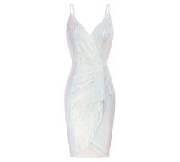 GRACE KARIN Women Sequin Cami Dress V-Neck Mini Bodycon Banquet Prom Sleeveless Sequined Party Dress Symphony White XXL