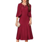 GRACE KARIN Women Sequined A Line Dress 3/4 Sleeves Cardigan 2 Pieces Wedding Guest Dress Mother of The Bride Dresses Bright Red XL